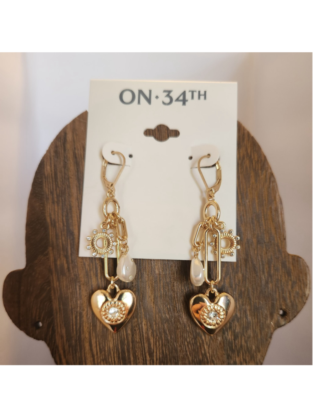 ON·34TH Gold and White Heart Drop Earrings - Picture 4 of 6